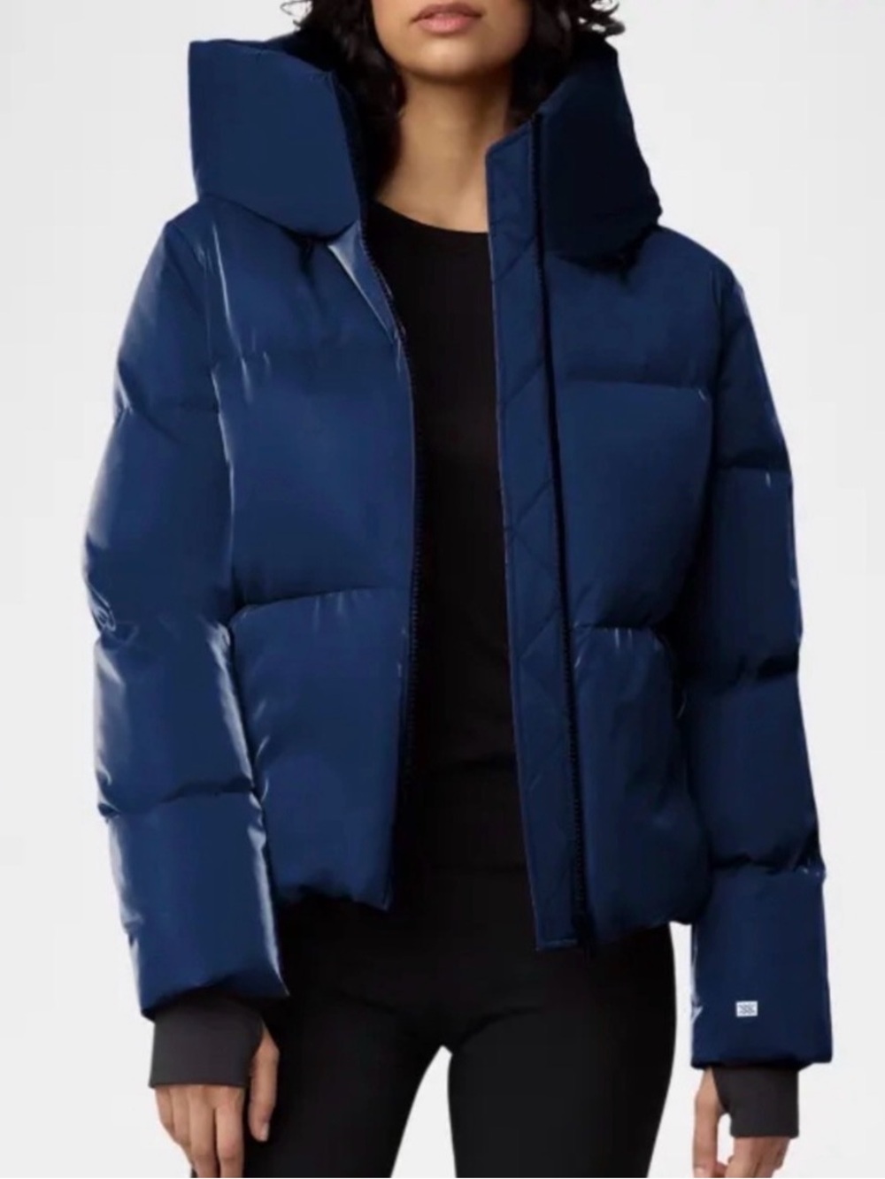Soia & Kyo Navy Boxy Puffer Jacket with High Collar